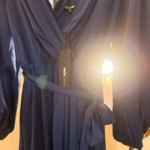 Fashion Nova Navy Satin Dress Christmas Holidays New Years Parties wedding